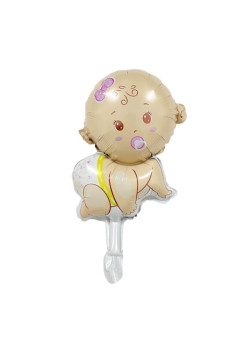 Balon din Folie Metalizata, Flippy, Mini Figurina, Model Bebelus Fetita, Tematica Gender Reveal, 45x25 cm, Ambalaj Individual, Pai Inclus, Umflare cu Aer sau Heliu, Multicolor