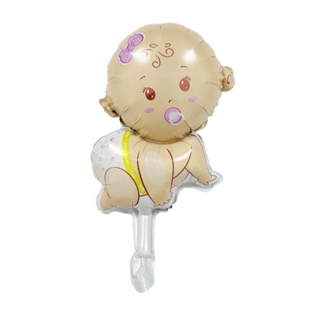 Balon din Folie Metalizata, Flippy, Mini Figurina, Model Bebelus Fetita, Tematica Gender Reveal, 45x25 cm, Ambalaj Individual, Pai Inclus, Umflare cu Aer sau Heliu, Multicolor