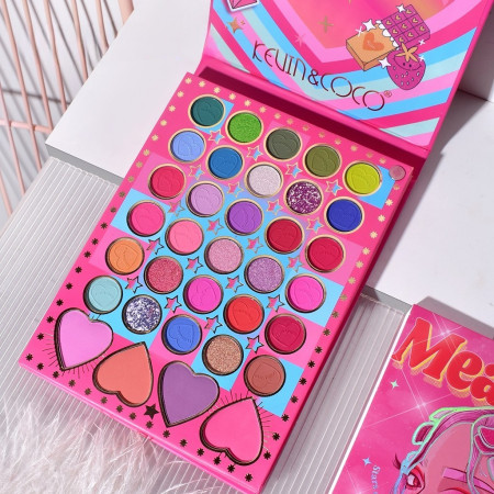 Trusa de Machiaj, KEVIN & COCO, Mean Girl Heart, Fard de Pleoape, Iluminator, Blush Cremos, 96 culori, 21 x 15.7 x 2.4 cm