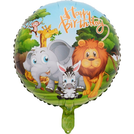 Balon din Folie Metalizata, Flippy, Mini Figurina Rotunda, Model Animalute, Happy Birthday, Tematica Aniversare, 45 cm, Ambalaj Individual, Pai Inclus, Umflare cu Aer sau Heliu, Multicolor