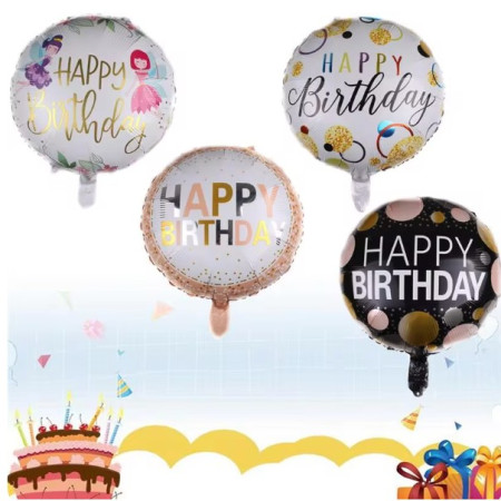 Balon din Folie Metalizata, Flippy, Figurine, Model 6, Happy Birthday, Tematica Aniversare, 45 cm, Ambalaj Individual, Pai Inclus, Umflare cu Aer sau Heliu, Multicolor