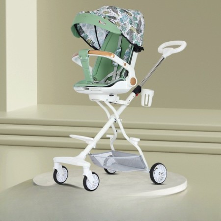 Carucior Sport Flippy 3in1, 6-36 Luni, Reversibil, Pliabil, Tavita pentru Masa, Pozitie de Somn, Centura de Siguranta, Roti 360, Suport Pahar, Copertina pentru Soare, 32x63x95cm, Verde Model Frunze