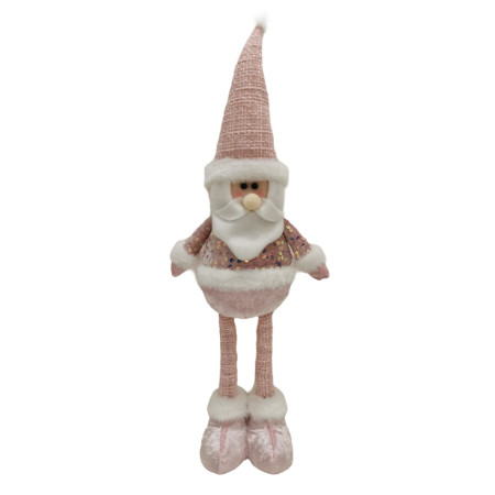 Figurina Decorativa, Pentru Craciun, Flippy, Mos Craciun, Picioare Telescopice, Inaltime Reglabila 44-54cm, Bluza cu Paiete, Roz