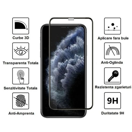 Folie Sticla Securizata Flippy compatibila cu Samsung S20 Ultra, Full Glue, Curbata, Gaura pentru amprenta, Negru