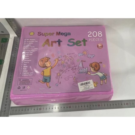 Set 208 Piese, Complet pentru Pictura si Desen, Flippy, Tip Servieta, 3-12 Ani, 32.6 x 27.7 x 6 cm, Roz