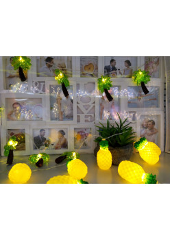 Instalatie de Craciun, Flippy®, Tip Sir cu Baterii, 1.5 m, 10 LED-uri, Model Ananas, Galben