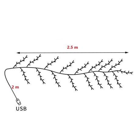 Instalatie Craciun tip Creanga Flippy, 144 LED-uri, Conectare USB, 8 Jocuri de Lumini, Telecomanda, 2.5 m, Prelungitor 2 m, 3V, Fir Negru, Alb Cald