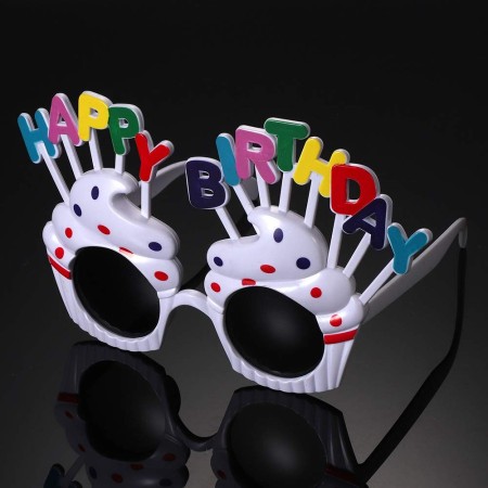 Ochelari Happy Birthday, Flippy, Tematica Aniversare, Protectie Soare, din Plastic, Model Prajiturele, 18.5x11.5 cm, Alb