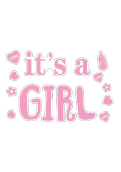 Sticker Autocolant, Flippy, Tematica Gender Reveal, Model Scris It's a Girl, 19.5x27.5 cm, Roz