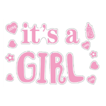 Sticker Autocolant, Flippy, Tematica Gender Reveal, Model Scris It's a Girl, 19.5x27.5 cm, Roz