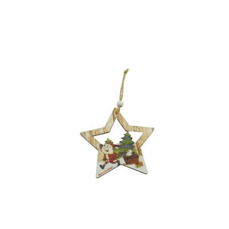 Ornament de brad stea cu Mos Craciun, Flippy, multicolor, lemn, 9.9 cm