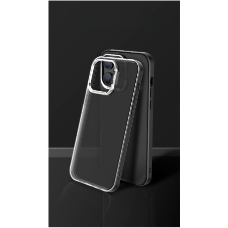 Husa de protectie pentru iPhone 14 Pro, cu suport metalic pentru camera, Bracket Series, Flippy, Protectie Antisoc, PC mat, silicon moale pe margini, Negru