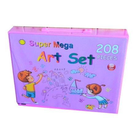 Set 208 Piese, Complet pentru Pictura si Desen, Flippy, Tip Servieta, 3-12 Ani, 40.5 x 5 x 30 cm, Roz