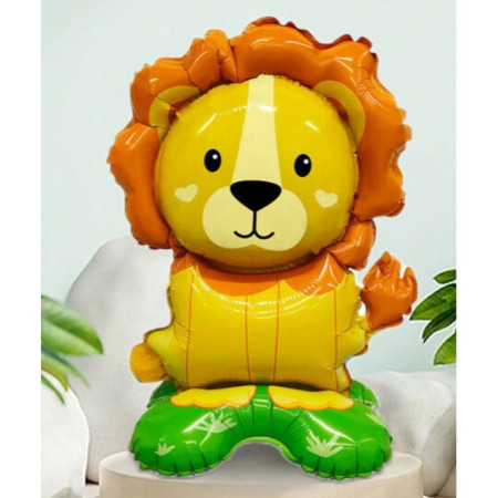 Balon din Folie Metalizata, Flippy, Mini Figurine Animalute, Model Leu, Tematica Aniversare, 39x58 cm, Ambalaj Individual, Pai Inclus, Umflare cu Aer sau Heliu, Multicolor