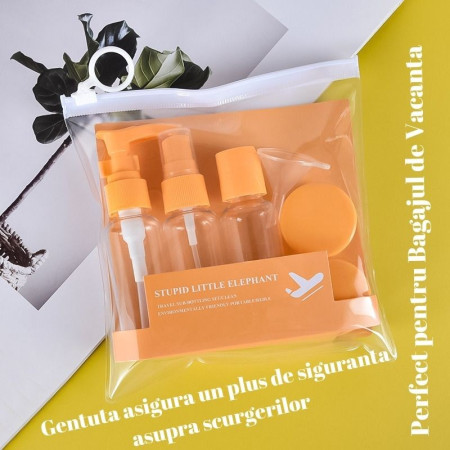 Set Recipiente pentru Cosmetice, Flippy, 5 Piese, cu Gentuta, pentru Calatorii, Reutilizabile, Portocaliu, Material Plastic, 40 ml, 10g