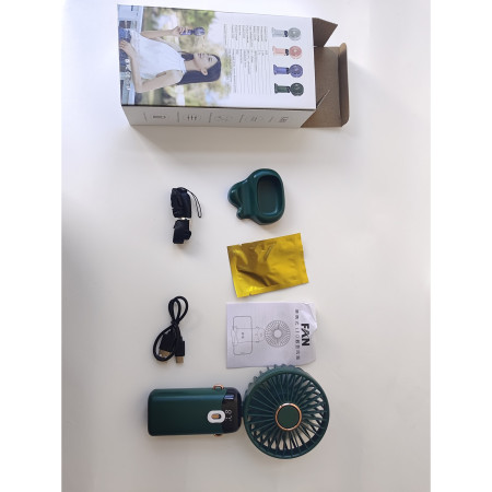 Ventilator Ultra Portabil cu Aromaterapie, Flippy, 3 in 1, de Mana, de Birou, de Gat, 5 Trepte de Viteza, Incarcare USB, Autonomie 12h, Pliabil, cu Ecran LCD, Verde