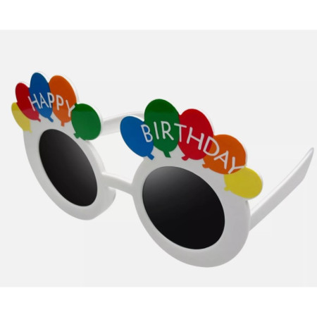 Ochelari Rotunzi Happy Birthday, Flippy, Tematica Aniversare, Protectie Soare, din Plastic, 18.5x11.5 cm, Alb