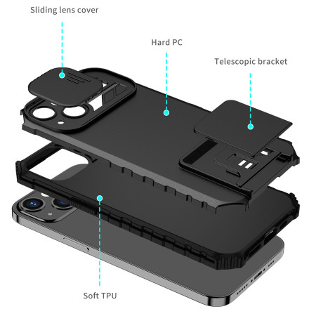 Husa Defender cu Stand pentru Samsung Galaxy S22, Negru, Suport reglabil, Antisoc, Protectie glisanta pentru camera, Flippy