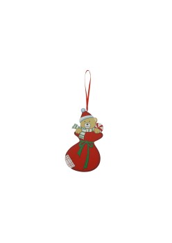 Ornament de brad ursulet, Flippy, rosu, lemn, 14 cm