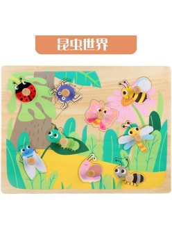 Puzzle Montessori din Lemn pentru Copii, Flippy, 3D, 0-3 Ani, Model Insecte, Educativ, Intuitiv, Creativ, 9 Piese, Multicolor