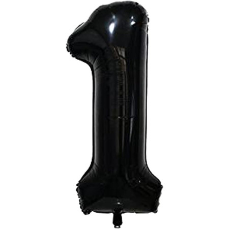 Balon din Folie Metalizata Flippy, Figurina Cifra, Tema Aniversare 40 cm, Ambalaj Individual, Pai inclus, Umflare cu Aer sau Heliu, Negru, Cifra 1