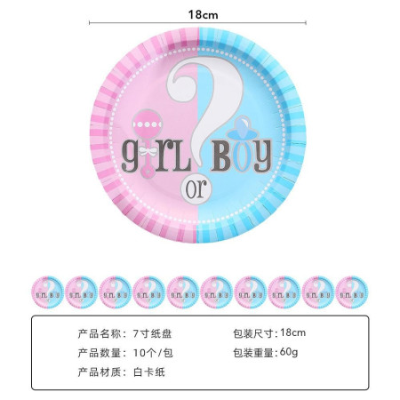 Set 10 farfurii Gender Reveal, 18 cm