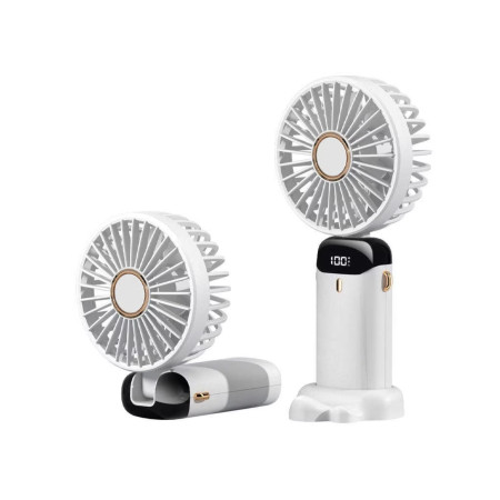 Ventilator Ultra Portabil cu Aromaterapie, Flippy, 3 in 1, de Mana, de Birou, de Gat, 5 Trepte de Viteza, Incarcare USB, Autonomie 12h, Pliabil, cu Ecran LCD, Alb