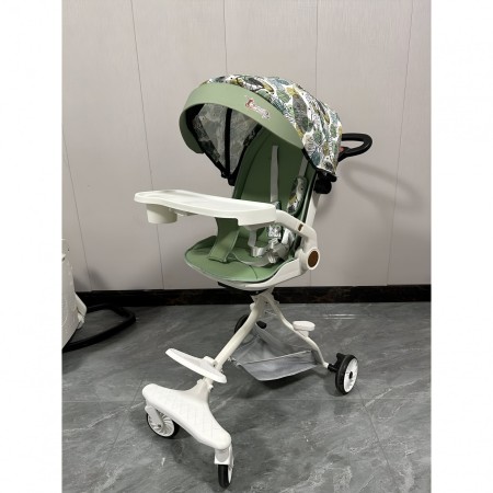 Carucior Sport Flippy 3in1, 6-36 Luni, Reversibil, Pliabil, Tavita pentru Masa, Pozitie de Somn, Centura de Siguranta, Roti 360, Suport Pahar, Copertina pentru Soare, 32x63x95cm, Verde Model Frunze