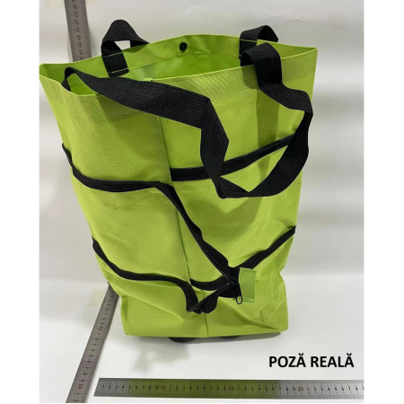 Geanta Pliabila, Flippy, 2 in 1, Carucior cu Roti, pentru Cumparaturi, 19 l, Verde, Plastic, 39 x 46 x 12 cm