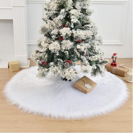 Covor pentru bradul de Craciun White Haipai, diametru 120 cm, blana cu o grosime 7 cm, alb