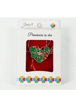 Martisor Brosa Mica in Cutie, Dimensiune Brosa 2.5-3 cm, Material Metal, Model Inima Ccu Trifoi