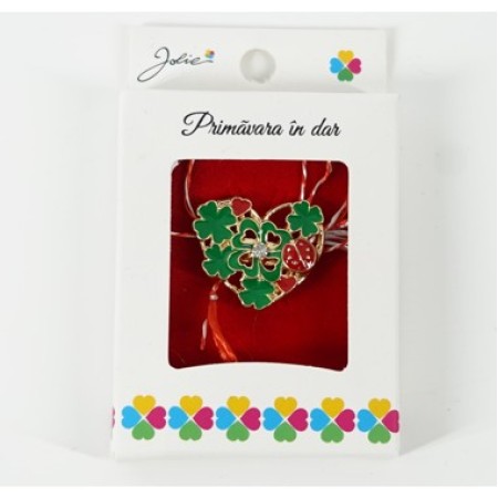 Martisor Brosa Mica in Cutie, Dimensiune Brosa 2.5-3 cm, Material Metal, Model Inima Ccu Trifoi