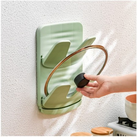 Suport de Perete pentru Capace, Flippy, Design Pliabil, cu Doua Straturi, cu Scurgere, Plastic, 33x28x3 cm, Verde