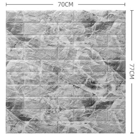 Set 10 Placi Tapet 3D, Flippy, 70 x 77 cm, Grosime 3 mm, din Polietilena, Model Caramida, Suprafata acoperita 5.3 mp, Marmura Gri