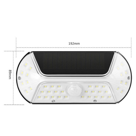 Aplica solara LED SMD pentru perete Flippy, cu senzor de miscare, dreptunghiulara, IP44, luminozitate mare 40 LED-uri, 3.7V, 1200mah, autonomie 8 ore, 19.2 x 8.9 cm, alb rece