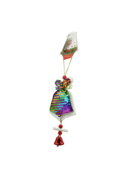 Ornament de brad clopotel din paiete, Flippy, multicolor, lemn, 18 cm