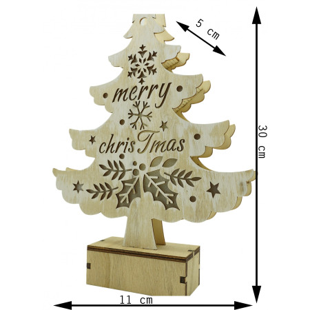 Decoratiune luminoasa, model de  Brad cu inscriptie Marry Christmas, alb, lungime: 11 cm, latime: 5 cm, inaltime: 30 cm, lemn, interior/exterior