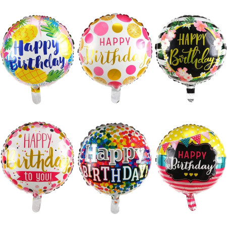 Balon din Folie Metalizata, Flippy, Figurine, Model 4, Happy Birthday, Tematica Aniversare, 45 cm, Ambalaj Individual, Pai Inclus, Umflare cu Aer sau Heliu, Multicolor