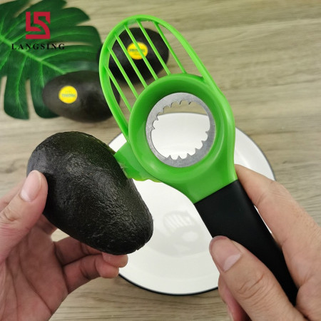 Cutit 3in1 pentru Avocado, Flippy, Cutit, Scoatere Miez si Feliator Pulpa, din PP si Otel Inoxidabil, Negru/Verde