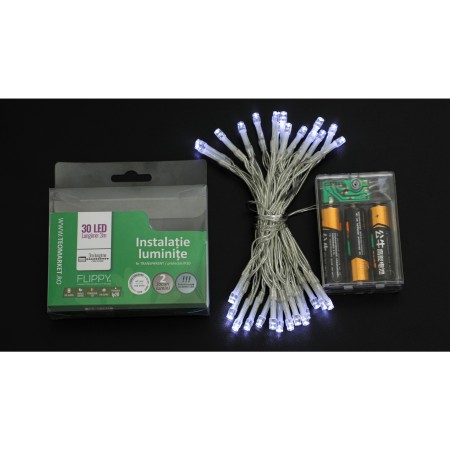 Instalatie de Craciun cu Baterii Tip Liniar, 2 jocuri de lumini, Fir Transparent 3 m 30 LED -uri, Alb Rece