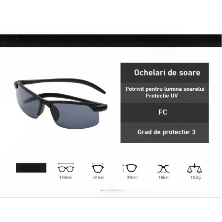 Ochelari de Soare, Flippy, Polarizati, pentru Condus, Ciclism, 400 UV, cu Lentila Neagra pentru Protectie, Rama Neagra, Pc, 14 x 3.7 cm, 15.2 g