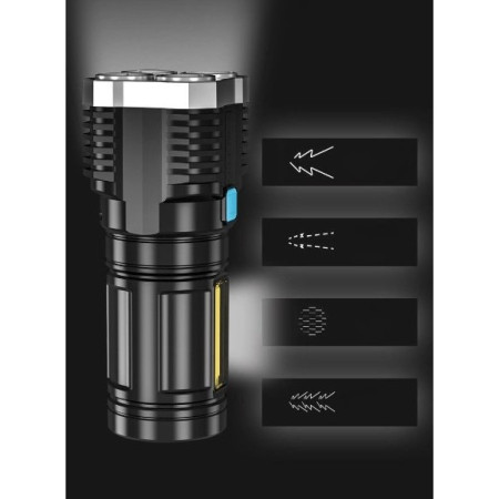 Lanterna LED Tactica 2 in 1, Flippy, 4 Moduri de Iluminare, Tip Proiector COB, Rezistenta la Apa, Reincarcabila, USB, Lanterna de Drumetii, 13.6 x 5 cm, Negru