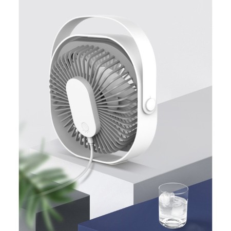 Mini ventilator pentru birou cu usb, Flippy, rotire 360 grade, 3 viteze, 1500 mA, 13.5 x 12,8, Alb