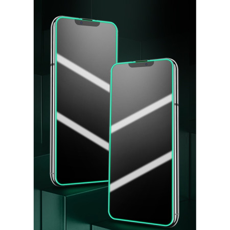 Folie de Sticla Securizata pentru Apple iPhone 15, Flippy, Luminous, Margine Fosforescenta Neon din Silicon, Mat, Anti-Amprenta, Protectie Completa, 9H, Verde