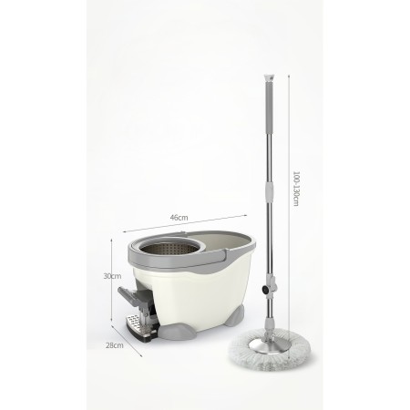 Set Galeata cu Pedala si Mop Rotativ 360°, Flippy, Cu Actiune Centrifuga x4, Pentru Uz Casnic, Maner din Otel Inoxidabil Telescopic, 2 Capte din Bumbac, 46x30x28 cm, Alb Ivoir