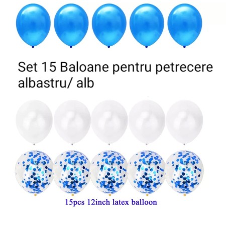 Set 15 baloane pentru petrecere, Flippy, albastru/ alb, 30 cm