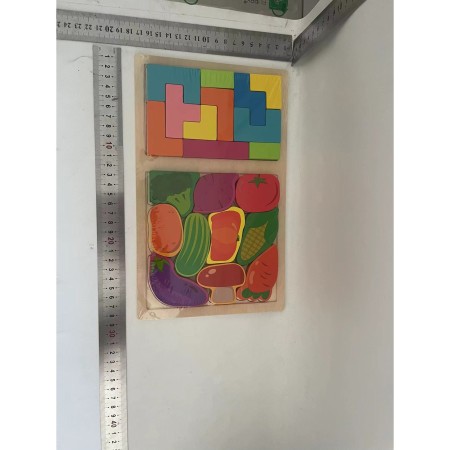 Puzzle Montessori din Lemn pentru Copii, Flippy, Tip Tetris 2in1 +3 Ani, cu Legume Colorate 3D, Educativ, Intuitiv, Creativ, 21 de Piese, 28.5x17x1.2 cm, Multicolor