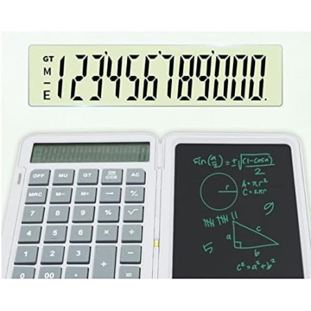 Calculator de Mana Reincarcabil cu Tabla de Scris, Flippy, Calculator Portabil, Ecran LCD, Afisaj cu 12 Cifre, Ecran de 15 cm, Culoare Alb