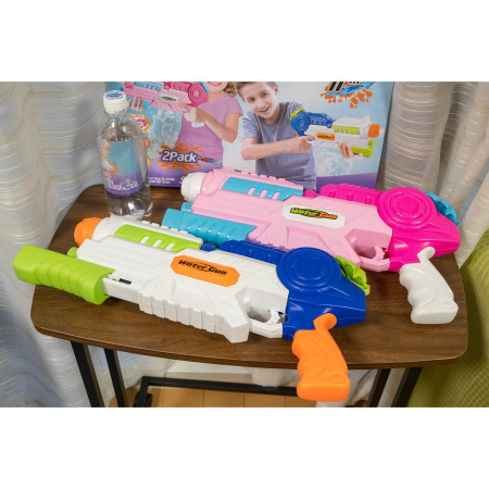 Set 2x Pistol cu Apa pentru Copii, Rezervor, Pentru Piscina/Plaja, Flippy, 6ani+, Roz + Albastru, 1000 ML