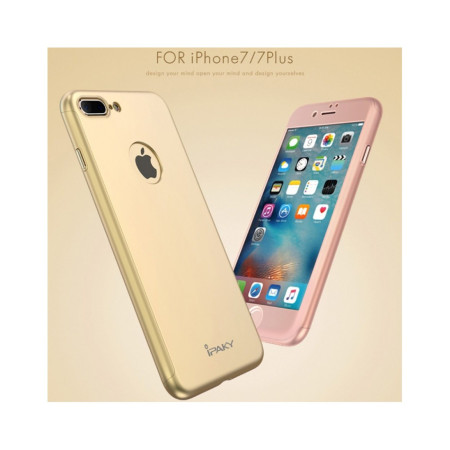 Husa Apple iPhone 7 Plus IPAKY Full Cover 360 Auriu + Folie Cadou